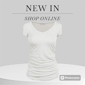 NWOT  Clemonce  Woman’s V-Neck, Ruched Shirred White Top Size S